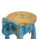 Distressed Blue Wooden Elephant Embossed Brass Art