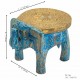 Distressed Blue Wooden Elephant Embossed Brass Art