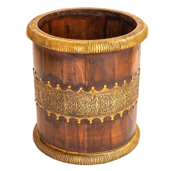 Wooden Planter With Brass Art Small Wooden Planter With Brass Art Small