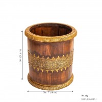 Wooden Planter With Brass Art Small  