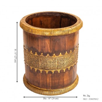 Wooden Planter With Brass Art Medium