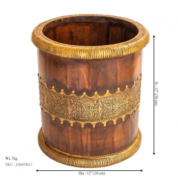 Wooden Planter With Brass Art Large 