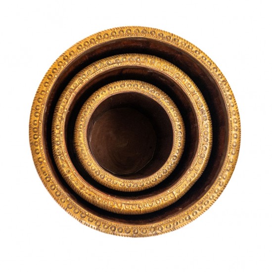 Wooden Planter With Brass Art - Set of 3 Wooden Planter With Brass Art - Set of 3
