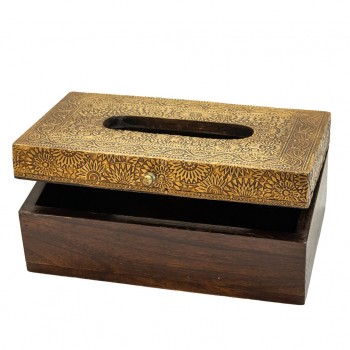 Wooden Brass Embossed Tissue Box