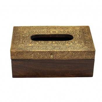 Wooden Brass Embossed Tissue Box