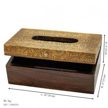 Wooden Brass Embossed Tissue Box