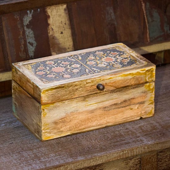 Distressed yellow wooden jewellery box vintage finish
