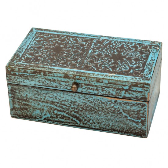 Distressed Blue Wooden Jewellery Box