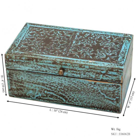 Distressed Blue Wooden Jewellery Box
