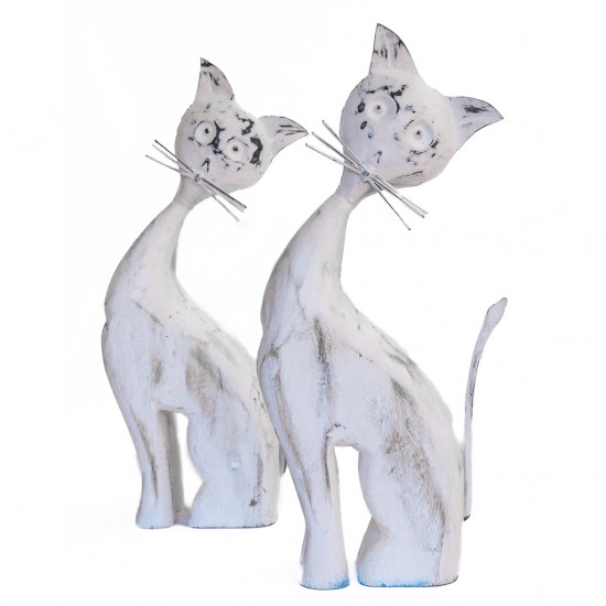 Distressed White Cat Showpiece Figurine