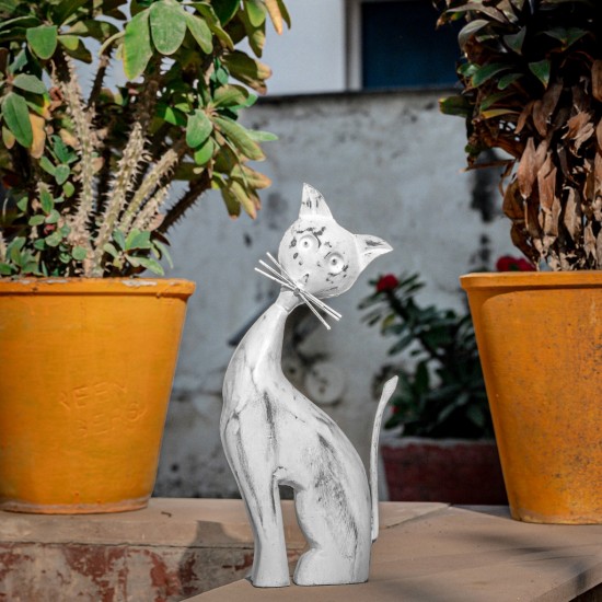 Distressed White Cat Showpiece Figurine