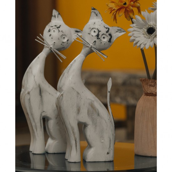 Distressed White Cat Showpiece Figurine