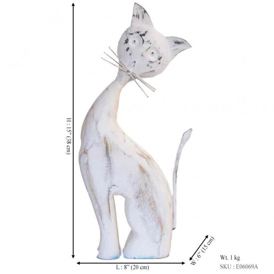 Distressed White Cat Showpiece Figurine