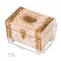 Distressed White Wooden Mini Chest with Embossed Brass ArtWork