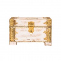 Distressed White Wooden Mini Chest with Embossed Brass ArtWork