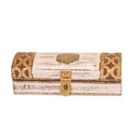 Distressed White Wooden Trinket Box with Embossed Brass ArtWork