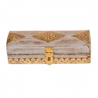 Distressed Grey Wooden Trinket Box with Embossed Brass ArtWork
