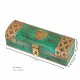 Distressed Green Wooden Trinket Box with Embossed Brass ArtWork Distressed Green Wooden Trinket Box with Embossed Brass ArtWork