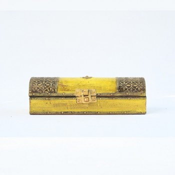 Yellow Wooden Trinket Box with Embossed Brass Work