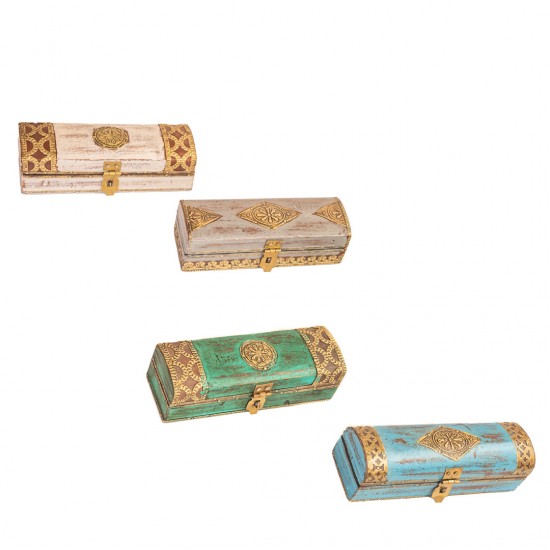 Distressed Grey Wooden Trinket Box with Embossed Brass ArtWork Distressed Grey Wooden Trinket Box with Embossed Brass ArtWork