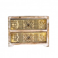 Distressed White Mini Drawers with Embossed Brass Art