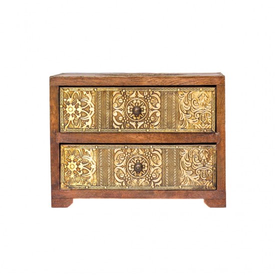 Wooden Finish Mini Drawers with Embossed Brass Art
