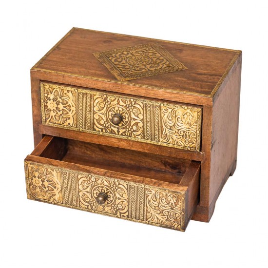 Wooden Finish Mini Drawers with Embossed Brass Art