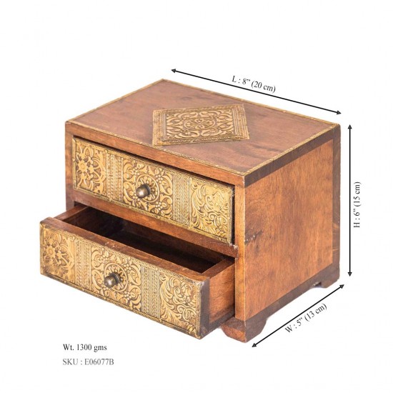 Wooden Finish Mini Drawers with Embossed Brass Art