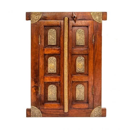 Dark Wooden Polished Khidki with Brass Handles - Wall Decor