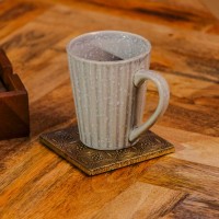 Handcrafted brass coaster set wooden holder traditional Indian table decor