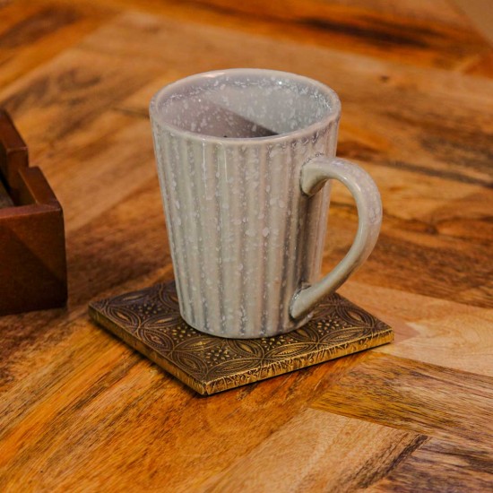 Handcrafted brass coaster set wooden holder traditional Indian table decor
