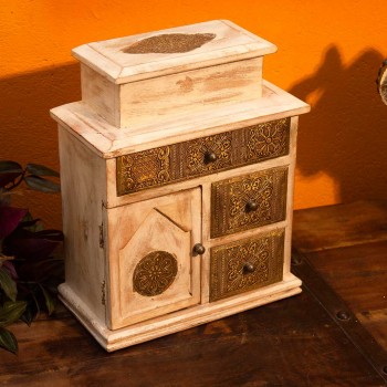 White wooden chest of drawers with hand brass work
