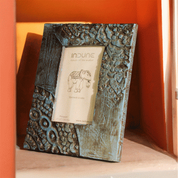 Hand-carved blue distressed wooden photo frame with stand Hand-carved blue distressed wooden photo frame with stand