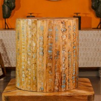 Reclaimed wood rustic round stool ottoman side table ethnic Indian home furniture