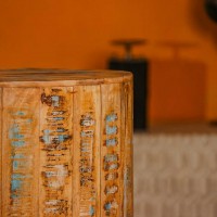 Reclaimed wood rustic round stool ottoman side table ethnic Indian home furniture