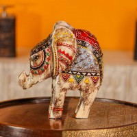 Hand painted wooden elephant white blue red Rajasthani folk art Indian decor