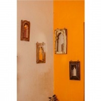 Small reclaimed wooden wall mirror jharokha with dark polished vintage finish