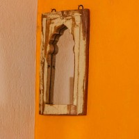 Distressed off white reclaimed wooden wall mirror jharokha with vintage rustic finish