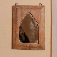 Light finish reclaimed wooden wall mirror jharokha with rustic vintage character