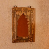 Distressed white reclaimed wooden wall mirror jharokha with rustic vintage finish