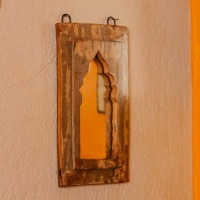 Distressed white reclaimed wooden wall mirror jharokha with rustic vintage finish