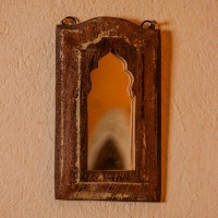 Dark polish reclaimed wooden wall mirror jharokha with vintage rustic finish