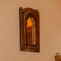 Dark polish reclaimed wooden wall mirror jharokha with vintage rustic finish