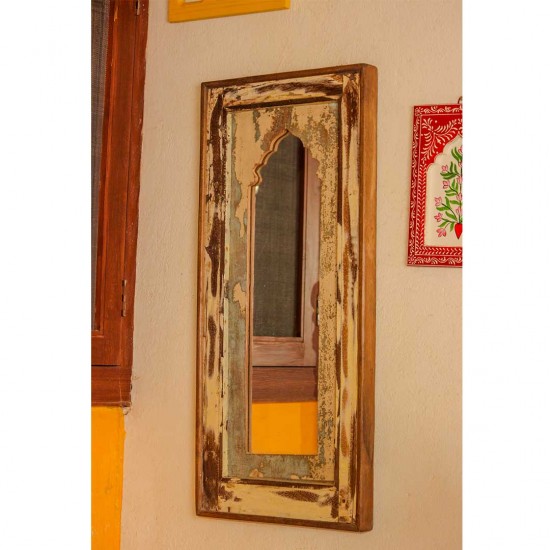 Large reclaimed wood jharokha wall mirror distressed finish Indian heritage decor