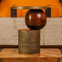 Designer wooden side table spherical base embossed brass Indian home furniture