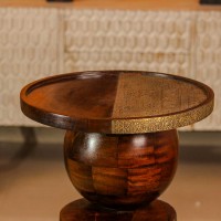 Designer wooden side table spherical base embossed brass Indian home furniture