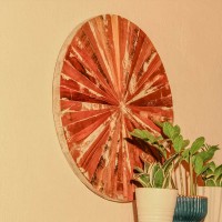 Reclaimed wood round wall panel sunburst design rustic Indian home decor