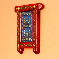 Hand Painted Blue & Red Wooden Jharokha Wall Decor Small wooden window-shaped wall decor piece hand painted in deep red frame with a blue inner panel, featuring fine traditional motifs across the surface.