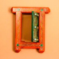Hand Painted Orange & Green Wooden Jharokha Wall Decor Small wooden window-shaped wall decor piece hand painted in warm orange frame with a green inner panel, featuring fine traditional motifs across the surface.