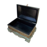 Wooden Rustic Green Regal Treasure Box With Embossed Brass ArtWork